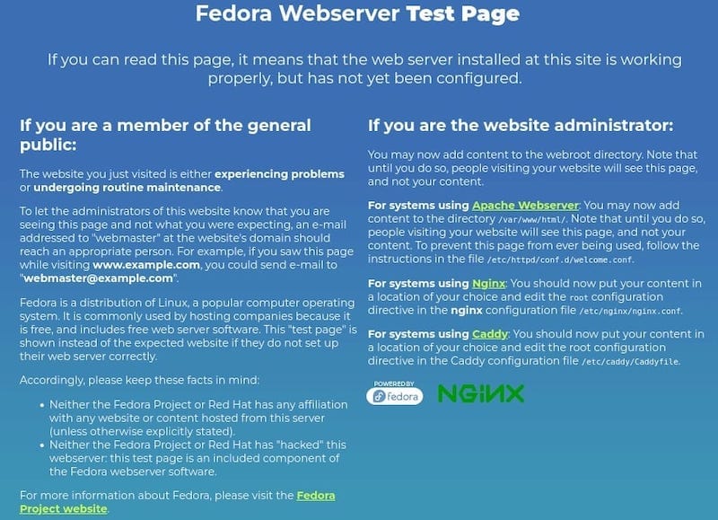 fedora-nginx-webserver-test-page