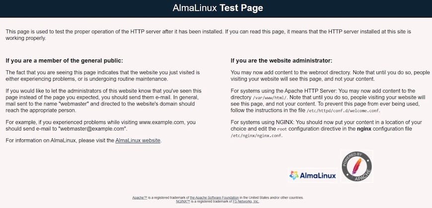 Apache-AlmaLinux_Test_Page 如何在 AlmaLinux 9 上安装 Apache Web 服务器