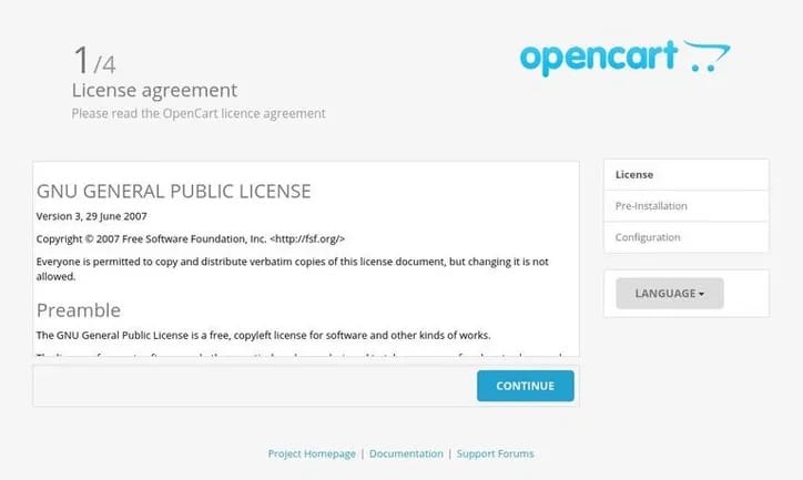 install-opencart-licence