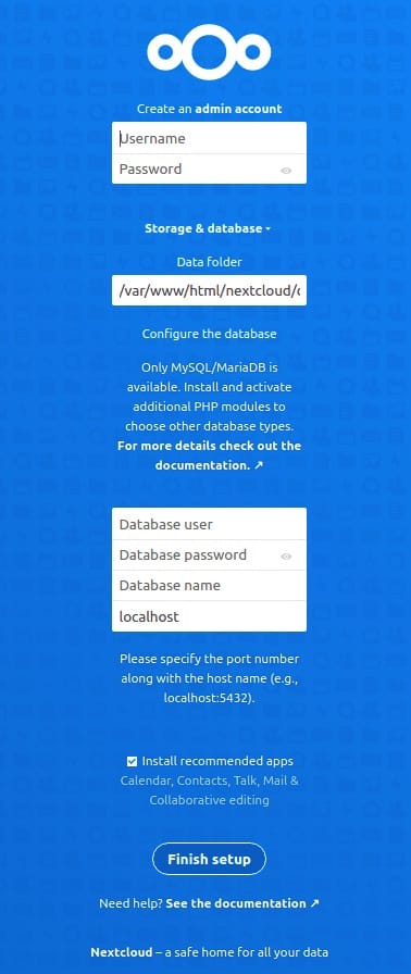 nextcloud-installation-interface